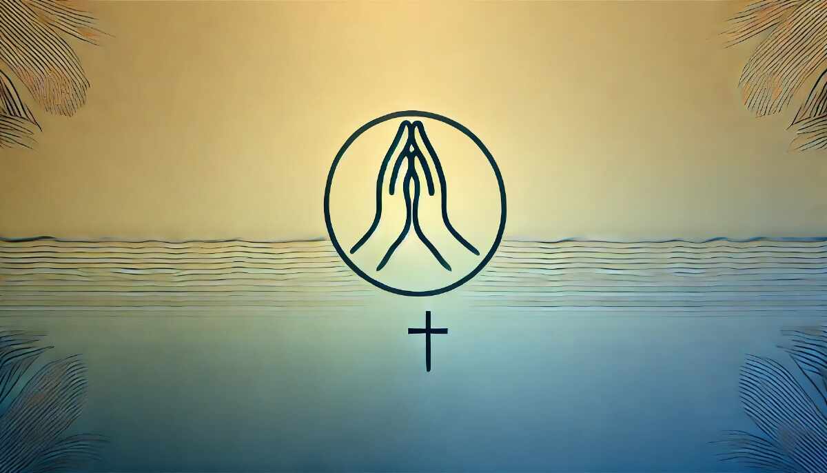 A minimalist design with a gradient background symbolizing peace and prayer, featuring an icon of praying hands to represent the essence of starting your day with Tuesday morning prayer